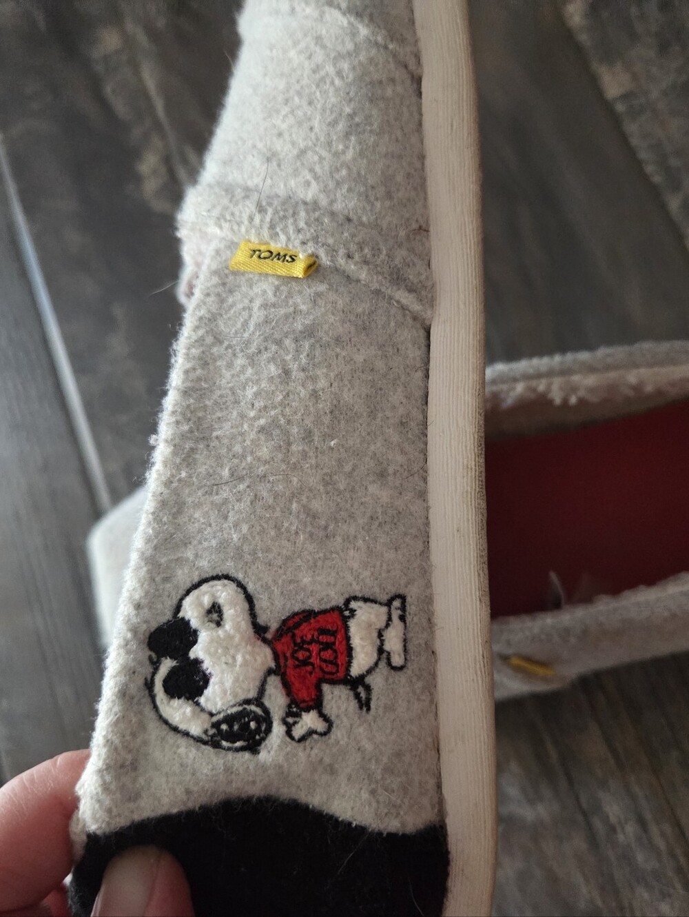 Toms Gray Felt Snoopy Embroidered Slip-On Linned Shoe